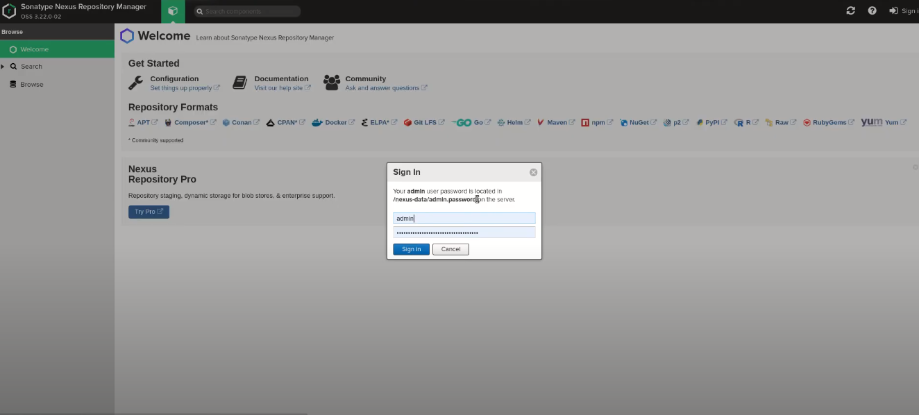 Nexus login screen from the original lab